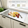 Windur Extra Large Stainless Steel Cutting Board with lip, Metal Chopping Boards for Kitchen, Scraper, Non-Slip Mat, Pastry Charcuterie Board for Countertop Cutting Meats Fruits 15.8"x23.6"