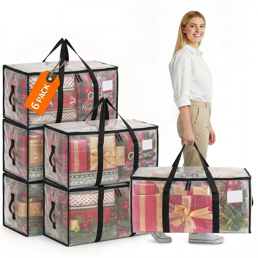 Windur 6 Pack XL Heavy Duty Foldable Moving Bags Sturdy & Durable Clothes Storage Bags Totes Bins with Reinforced Bottom, Packing Bags Moving Boxes College Moving Supplies, Clear