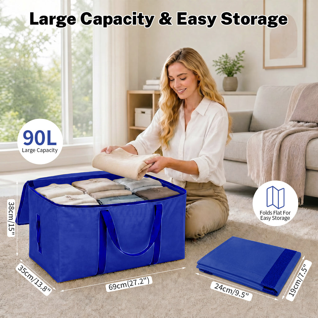 Windur 6 Pack Large Moving Bags & Storage Bag, 90L Heavy Duty Moving Box with Reinforced Bottom & Wrap-Around Handles, Tear-Resistant, Closet Organizers and Storage Tote for College Dorm Clothes-Blue
