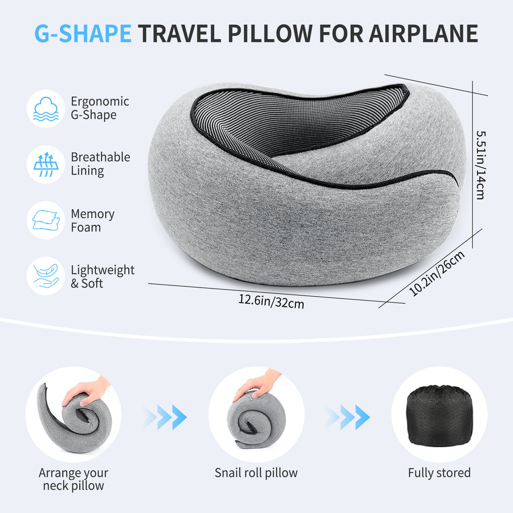 Windur Travel Neck Pillow for Airplane, Memory Foam Neck Pillow for Airplanes, Comfortable Breathable Cover, 360° Support Stowable Pillows for Sleeping/Car, Airport Travel Essentials, Gray