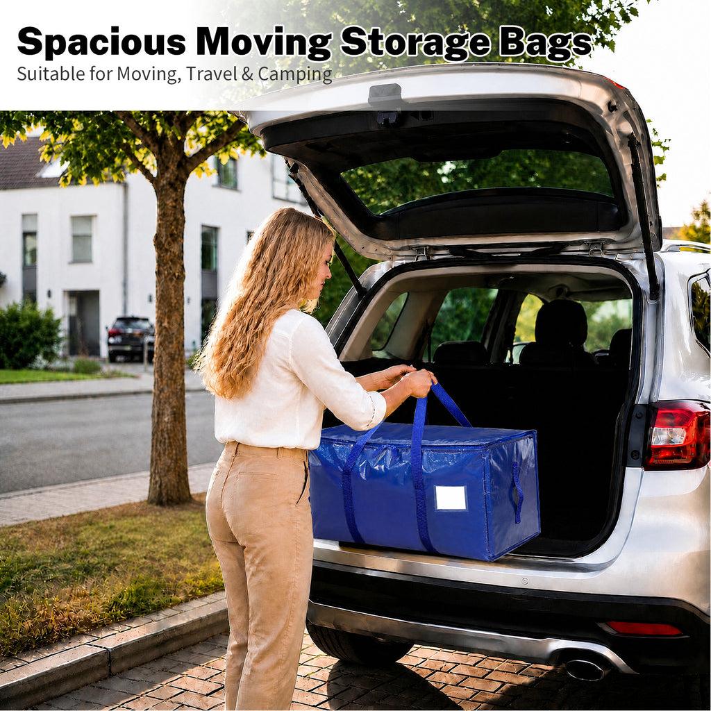 Windur 6 Pack Large Moving Bags & Storage Bag, 90L Heavy Duty Moving Box with Reinforced Bottom & Wrap-Around Handles, Tear-Resistant, Closet Organizers and Storage Tote for College Dorm Clothes-Blue