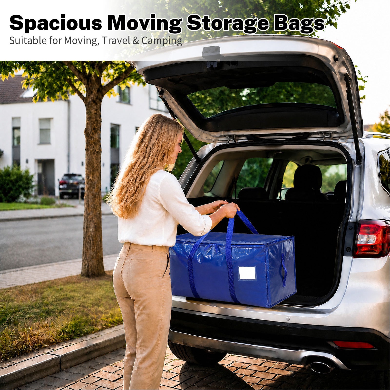 Windur 6 Pack Large Moving Bags & Storage Bag, 90L Heavy Duty Moving Box with Reinforced Bottom & Wrap-Around Handles, Tear-Resistant, Closet Organizers and Storage Tote for College Dorm Clothes-Blue