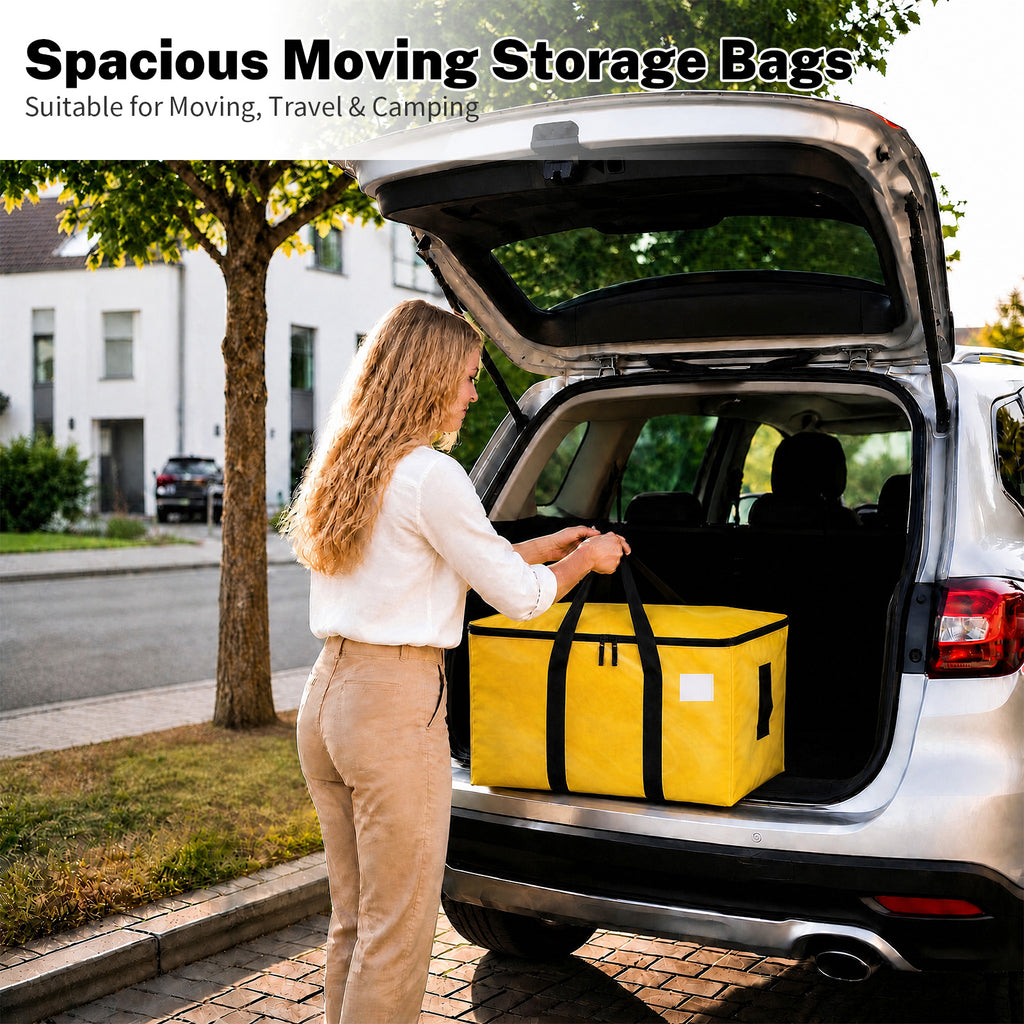 6 Pack Large Moving Bags and Storage Bag, 90L Heavy Duty Moving Boxes with Reinforced Bottom & Wrap-Around Handles, Tear-Resistant, Closet Organizers and Storage Bins for College Dorm Clothes-Yellow