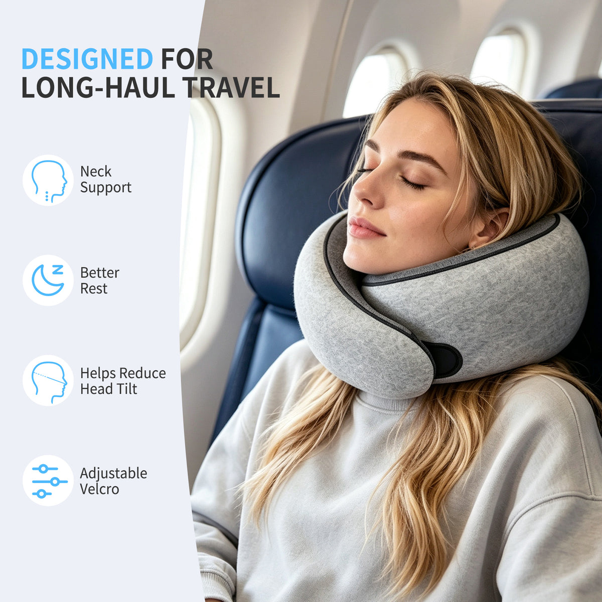 Windur Travel Neck Pillow for Airplane, Memory Foam Neck Pillow for Airplanes, Comfortable Breathable Cover, 360° Support Stowable Pillows for Sleeping/Car, Airport Travel Essentials, Gray