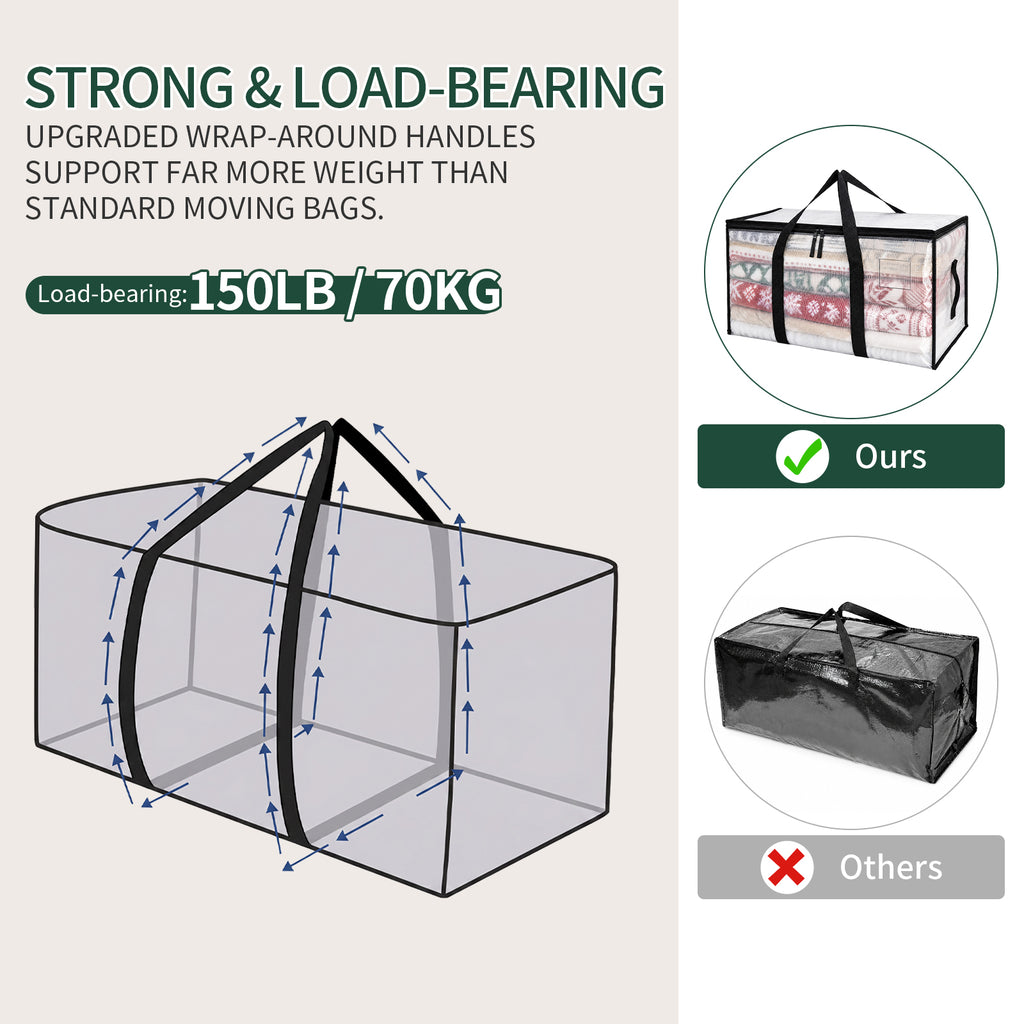 Windur 6 Pack XL Heavy Duty Foldable Moving Bags Sturdy & Durable Clothes Storage Bags Totes Bins with Reinforced Bottom, Packing Bags Moving Boxes College Moving Supplies, Clear
