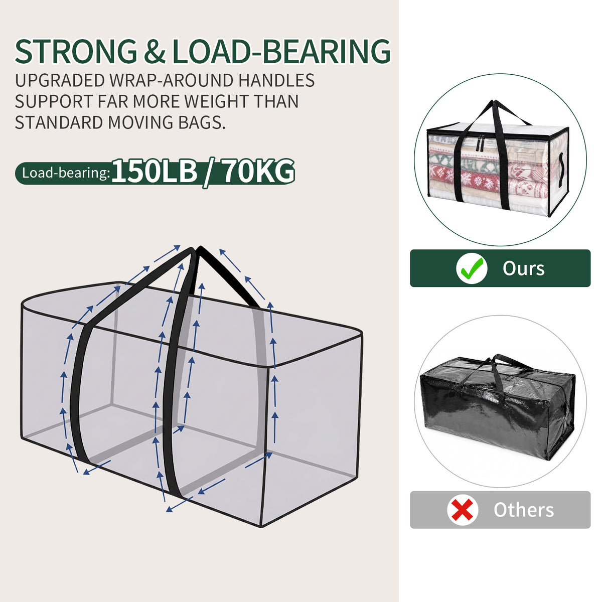 Windur 6 Pack XL Heavy Duty Foldable Moving Bags Sturdy & Durable Clothes Storage Bags Totes Bins with Reinforced Bottom, Packing Bags Moving Boxes College Moving Supplies, Clear