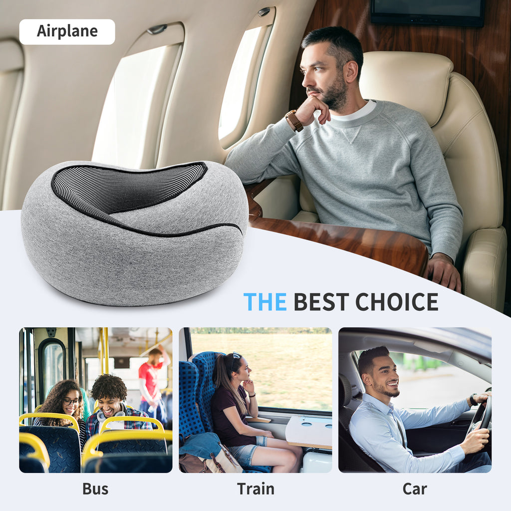 Windur Travel Neck Pillow for Airplane, Memory Foam Neck Pillow for Airplanes, Comfortable Breathable Cover, 360° Support Stowable Pillows for Sleeping/Car, Airport Travel Essentials, Gray