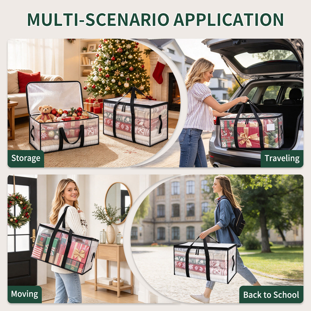 Windur 6 Pack XL Heavy Duty Foldable Moving Bags Sturdy & Durable Clothes Storage Bags Totes Bins with Reinforced Bottom, Packing Bags Moving Boxes College Moving Supplies, Clear